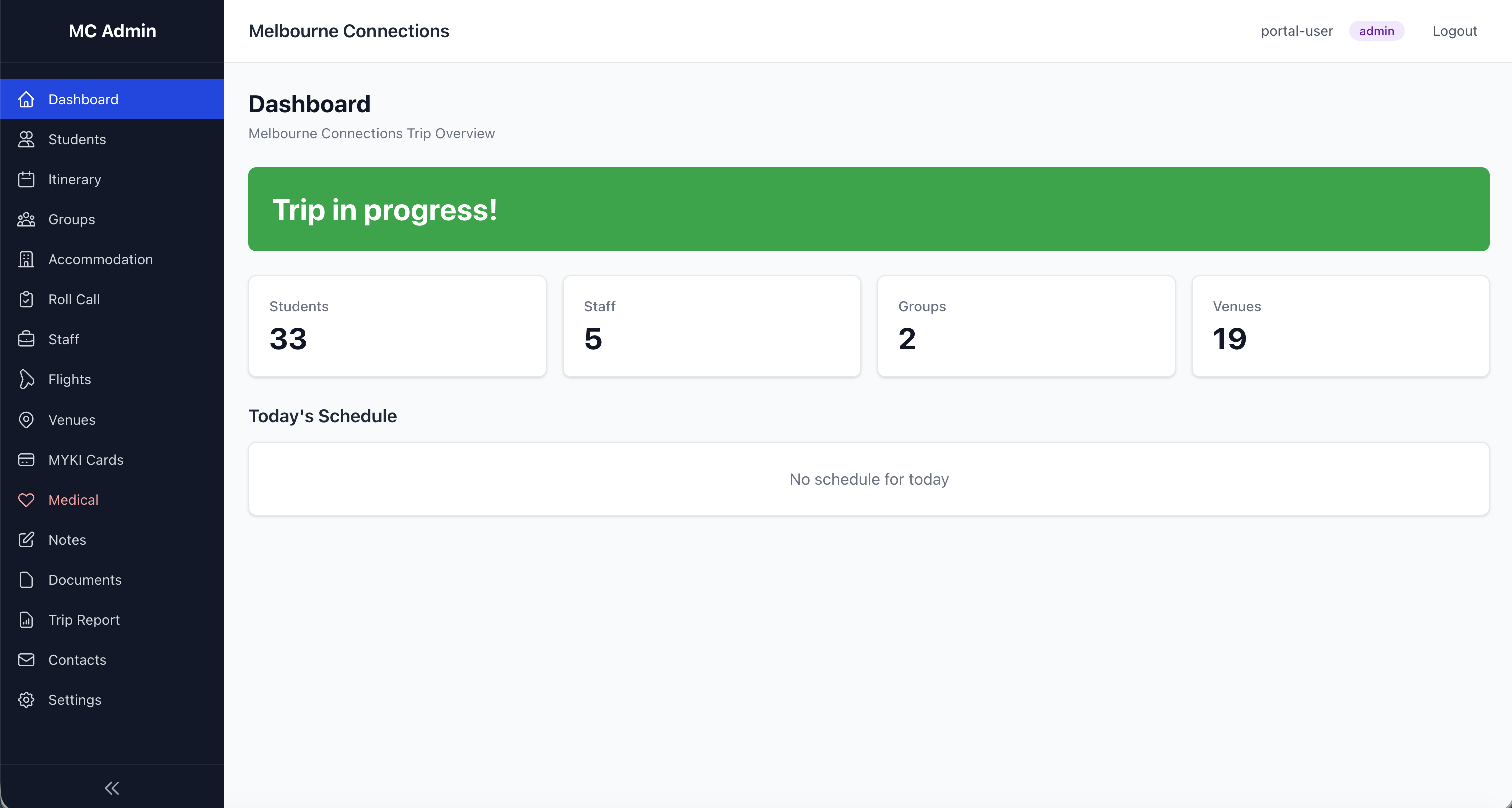 Web management backend interface for administrators